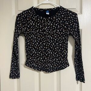 Old Navy Black Floral Long Sleeve Top